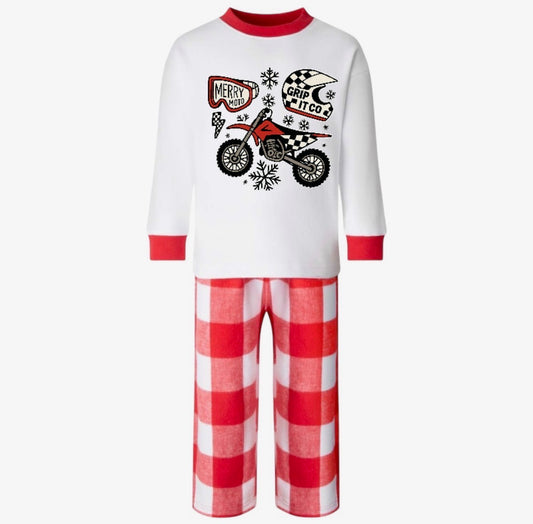 Kids Christmas Pjs Checkered Bike